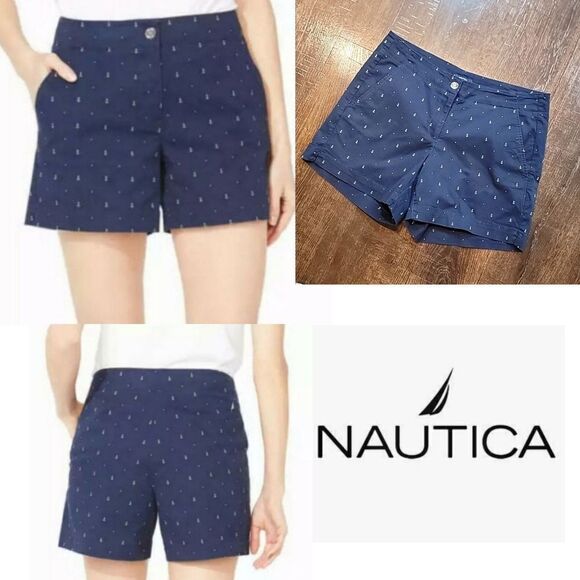 Nautica Cotton Stretch Twill Anchor Print Shorts - Picture 1 of 16